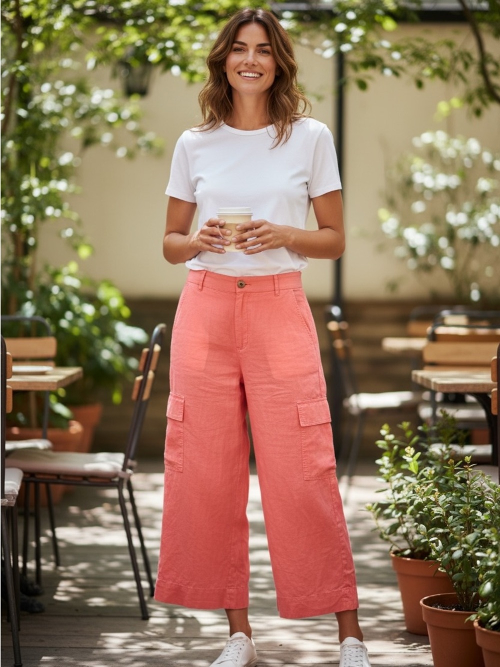New Chico‘s fly front 100% linen cargo pants Wide-Leg Cargo Pants in Coral 2.5